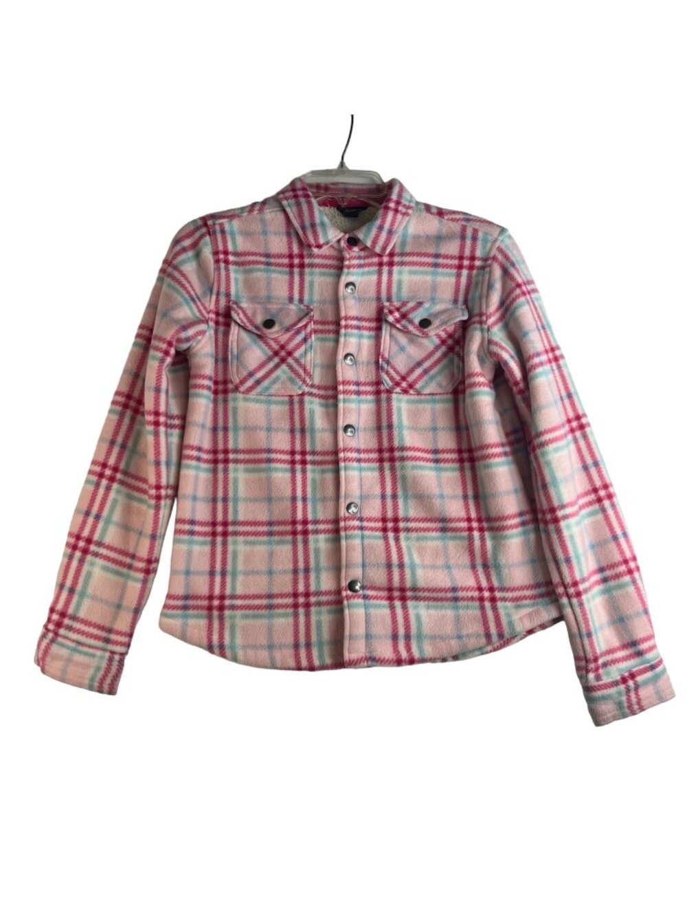 Eddie Bauer Kids Plaid Shirt Jacket Shacket Girls 14/16 Pink Faux Fur Lined